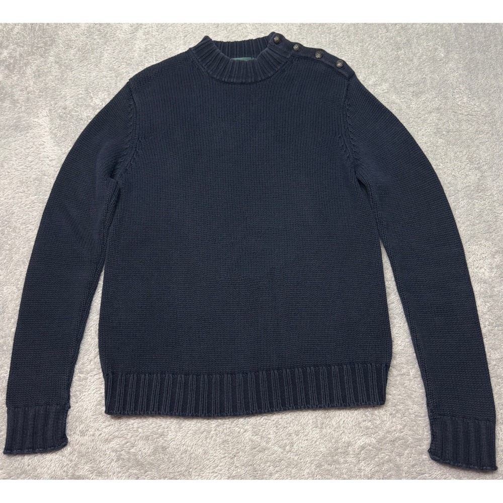 Lauren Ralph Lauren Sweater Womens L Navy Blue Mock Neck Military Button Cotton